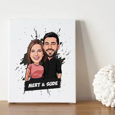 Uyumlu Çiftler Karikatürlü Kanvas