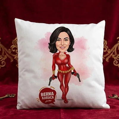 Aksiyon Seven Kadın Karikatürlü Yastık