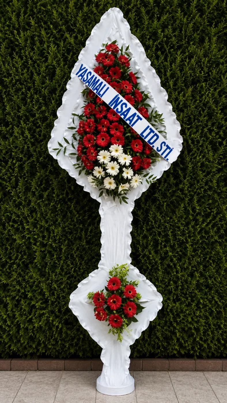 Kırmızı Gül ve Beyaz Papatya Çift Katlı Çelenk