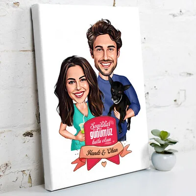 Karikatürlü Harika Sevgililer Kanvas Tablo