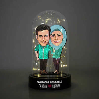 Harika Aşıklar Karikatürlü Işıklı Fanus Biblo