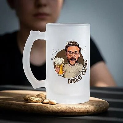 Biracı Erkek Karikatürlü Bira Bardağı