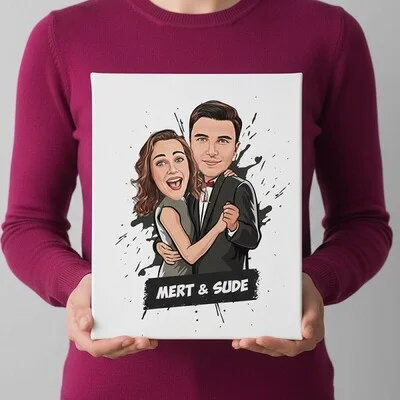 Dans Eden Çiftler Karikatürlü Kanvas