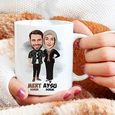Bir Ömür Mutlu Olalım Karikatürlü Bardak