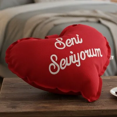 Seni Seviyorum Yazılı Mini Kalp Yastık