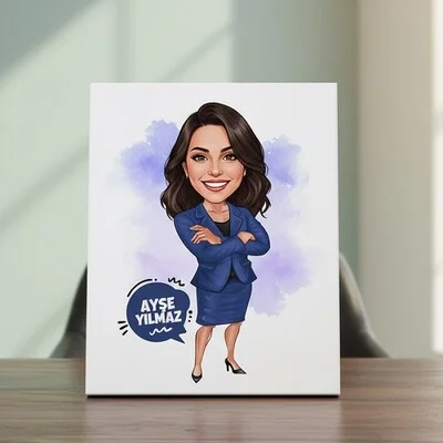 İş Kadını Kişiye Özel Karikatürlü Kanvas