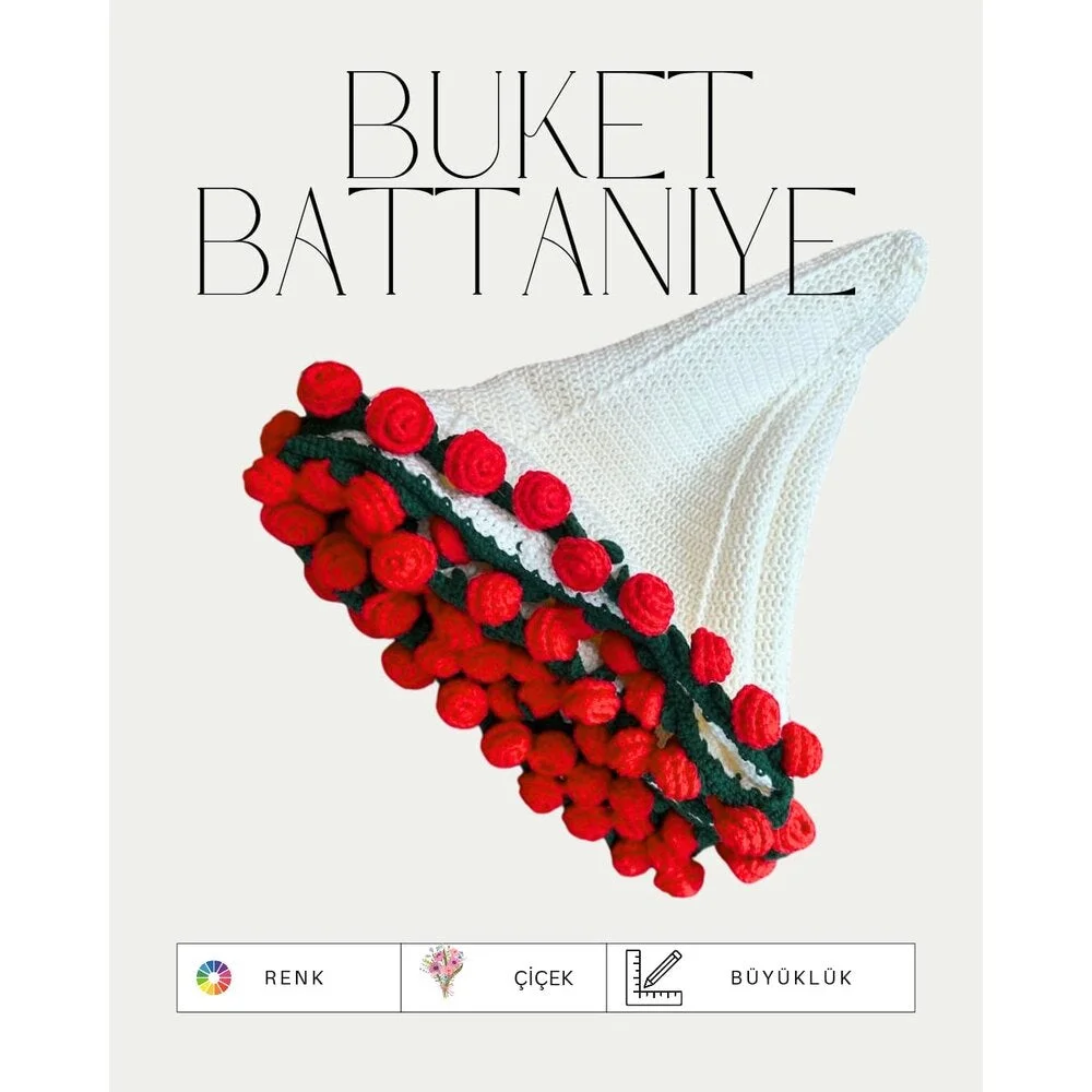 Örgü Buket Battaniye Kırmızı (Büyük boy 80cm)