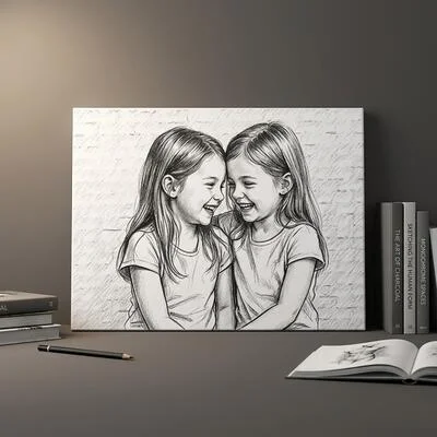 Arkadaşa Hediye Karakalem Kanvas Tablo