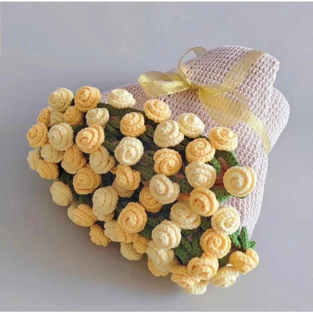 Örgü Buket Battaniye Sarı (Büyük boy 80cm)