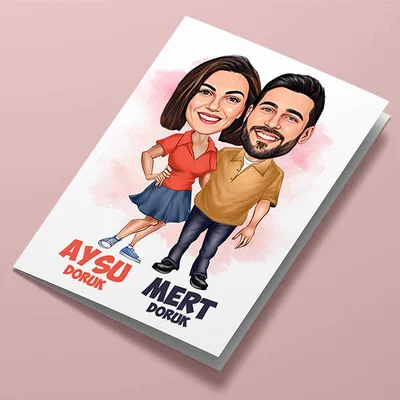 Sarmaş Dolaş Aşık Karikatürlü Tebrik Kartı