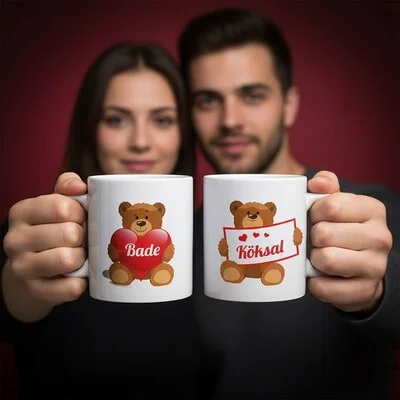 İsme Özel Ayıcıklı 2'li Kupa Bardak Seti