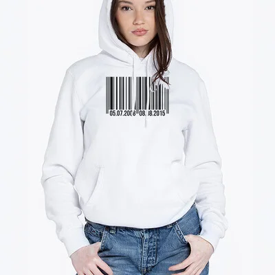 Barkod Tasarımlı Kapşonlu Kadın Sweatshirt