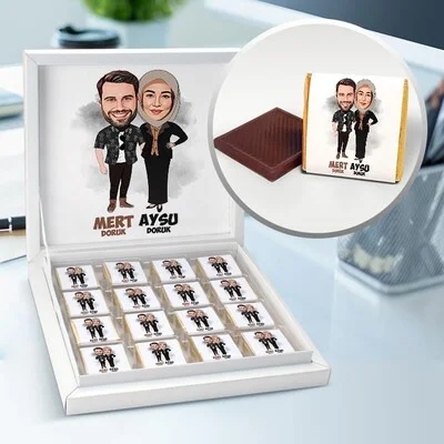 Seninle Büyük Aşkımız Karikatürlü Çikolata Kutusu