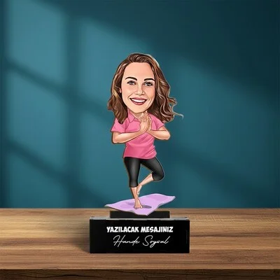 Yoga Yapan Kadın Karikatürlü Biblo
