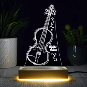 Keman Tasarımlı İsme Özel 3d Led Lamba