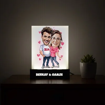 Mutlu Aşıklar Karikatürlü Led Işıklı Dekor