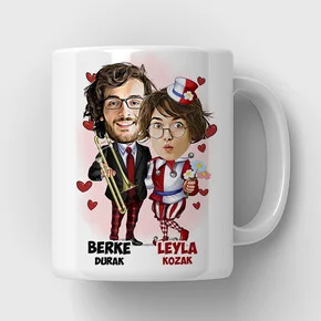 Neşeli Çiftler Karikatürlü Kupa Bardak