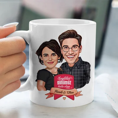 Karikatürlü Yakışan Çiftler Kupa Bardak