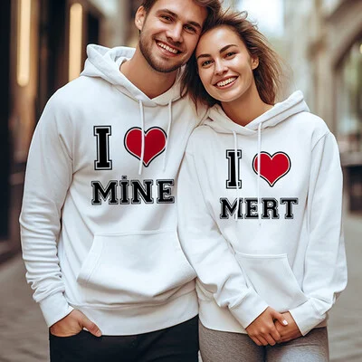 I Love İsme Özel Kapşonlu Sevgili Sweatshirt