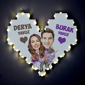 Sevgiliye Hediye Karikatürlü Işıklı Pano