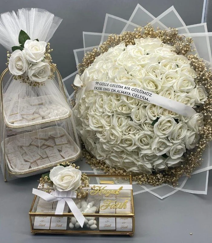 99 GÜL BUKETİ BEYAZ 3 LÜ SET