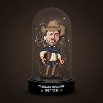 Yakışıklı Kovboy Karikatürlü Işıklı Fanus Biblo