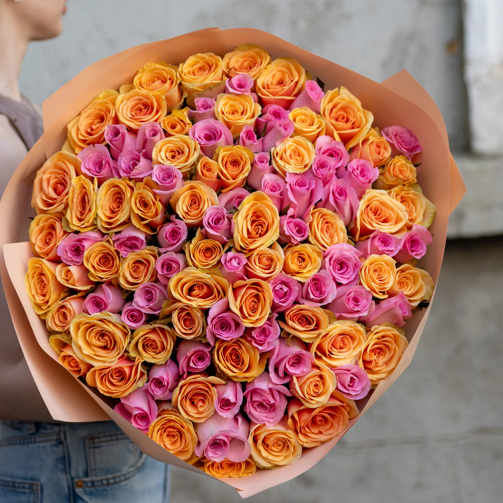 101 Turuncu ve Pembe Gül Buketi – Model 2 – 70 cm