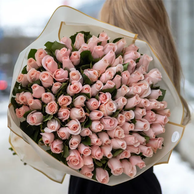 101 Pembe Gül Buketi – Pomarosa – 70 cm