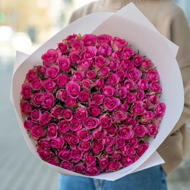 101 Pembe ve Ahududu Gül Buketi